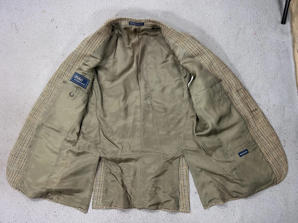 Blazer Polo Ralph Lauren Para Hombre 38R Marrón Pata de Gallo Seda Lino Hecho en Italia Foto 4 de 4