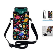 Stylish Water-Resistant Neoprene Cell Phone Pouch with Crossbody Strap 7.1"