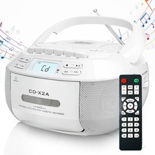 Greadio CD Player Boombox Cassette Combo with Bluetooth,AM/FM White
