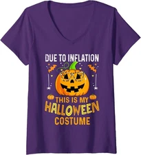 Pumpkin Halloween Costume Funny 2025 Cute Happy Face Ladies' V-Neck Tshirt
