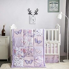 3-Piece Purple Butterfly Baby Crib Bedding Set for Girls, Lilac Standard Size