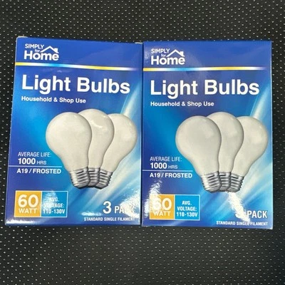 2 Boxes (6 Bulb) Simply Home 60 Watt Light Bulbs Frosted A19 120V 1000 Hrs