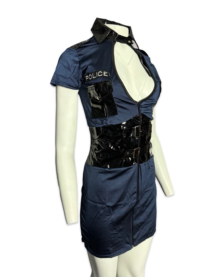 Coqueta Sexy Sargento Policía Uniforme Halloween Disfraz Policía Oficial Vestido Sombrero Foto 3 de 4
