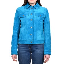 Women's American Retro Classic Levi Style Sheep Nappa Leather Jacket Blue Dr213