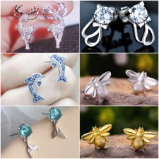 Cute Animals 925 Silver,Gold Stud Earring Cubic Zircon Girls Gift A Pair