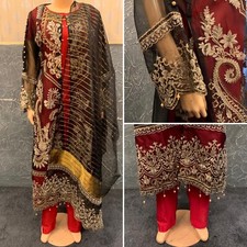 Pakistani Black Organza long Fancy Gown Dress With Threadwork ,Sequins,Large