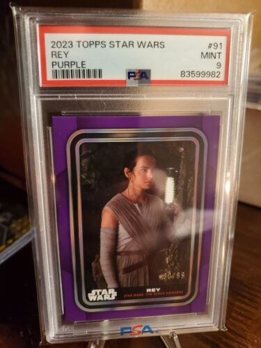 2023 Topps Star Wars Flagship Purple #91 Rey 80/99 PSA 9 POPULATION 1-NO HIGHER  - Picture 1 of 4