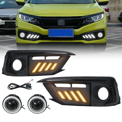 For 2019-2021 Honda Civic DRL LED Halo Projector Angel Eyes Fog Light & Bezel