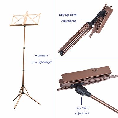Paititi High Quality Durable Adjustable Folding Music Stand with Bag CoffeeColor