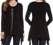 Karen Kane 4K13250 Black Stretch Jersey Handkerchief Top w/Leather Panel $88