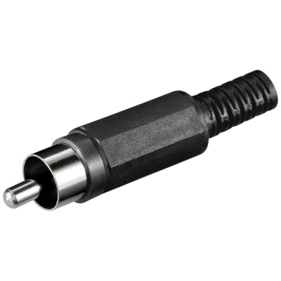 Cinch-Stecker RCA Plug vernickelt mit Kabel-Knickschutz schwarz