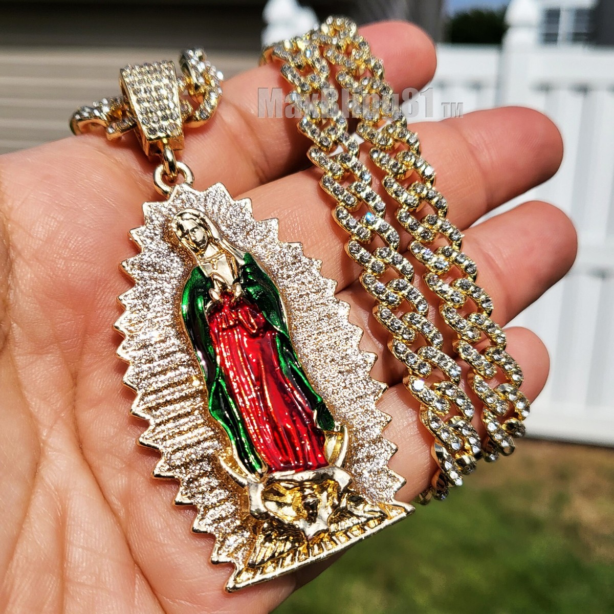 Guadalupe Mother Mary Cubic Zirconia Pendant & 20