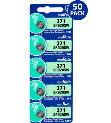 Murata 371 (SR920SW) Silver Oxide Watch Battery (50 Count) - Replaces Sony 371