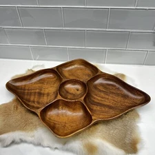 Vintage 60’s Monkey Pod Wood Serving Tray Tid Bit Tray