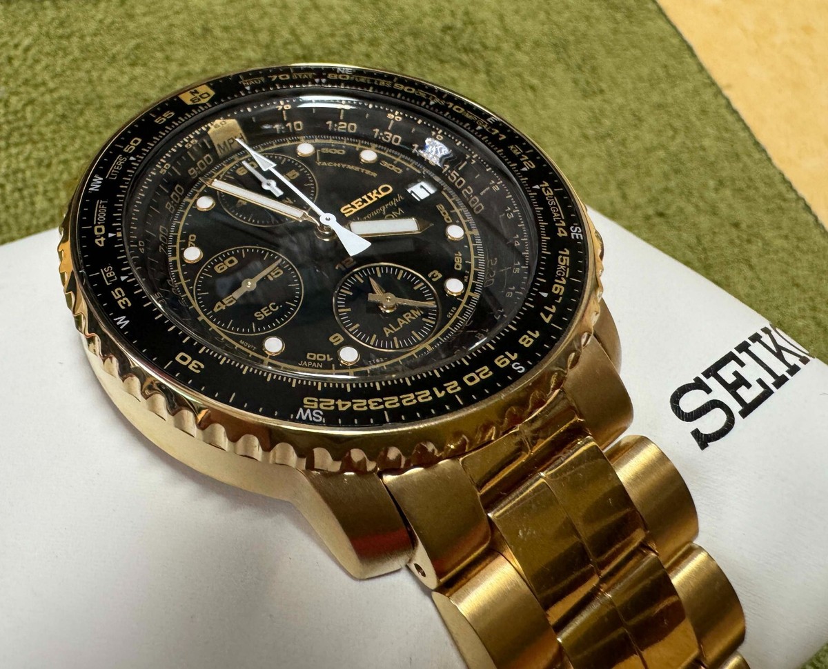 seiko flightmaster SNA414 watch 7T52-0EB0 gold color seiko flightmaster SNA414 watch 7T52-0EB0 gold color