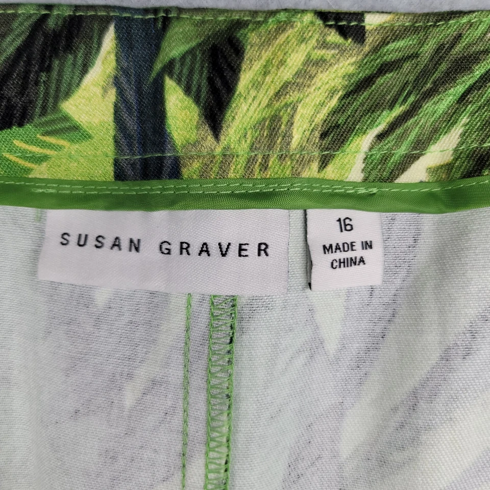 Pantalones al tobillo Susan Graver Capri para mujer talla 16 estampado de hojas verdes ponte elástico Foto 4 de 4