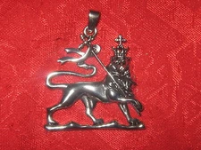 NEW SILVER TONE ETHIOPIA LION OF JUDAH RASTA CROWN PENDANT CHARM NECKLACE