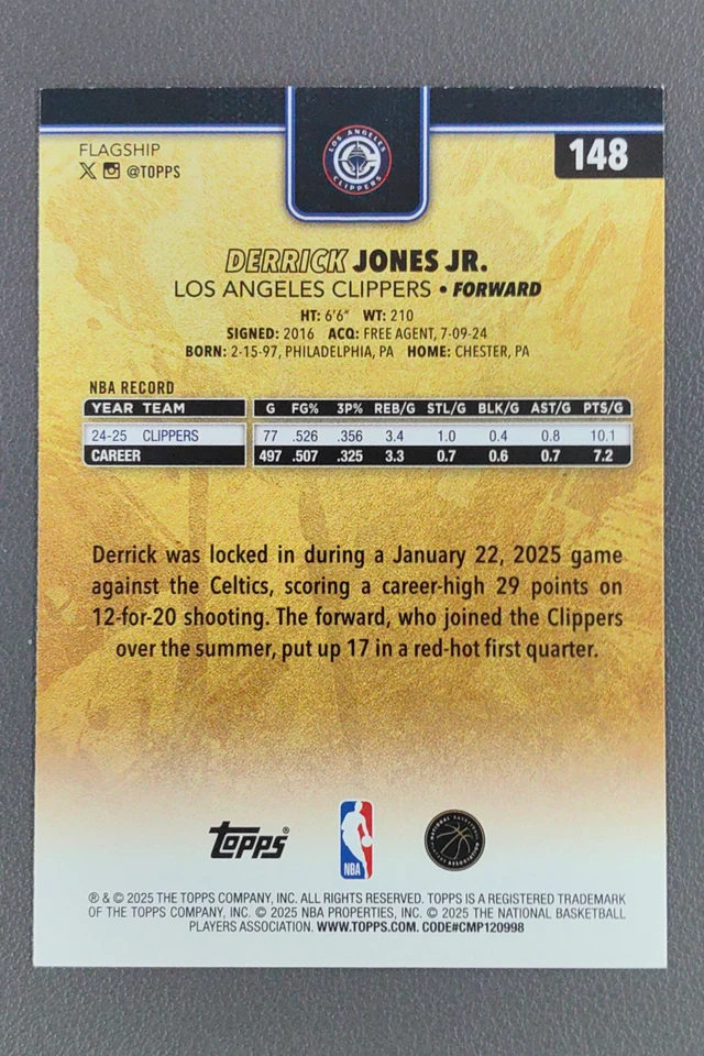 2025 Topps Flagship Derrick Jones Jr. Golden Mirror Image Variation #148 SSP - Image 2 of 2