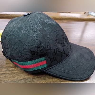 Gucci GG Supreme Canvas Baseball Hat Green Red Stripe Black Size M