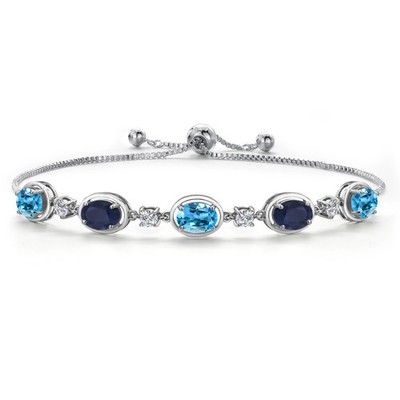 925 Sterling Silver Swiss Blue Topaz, Sapphire and Lab Grown Diamond Bracelet