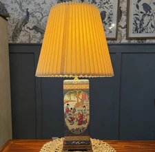 Vintage Chinese Famille Rose Porcelain Lamp Hand Painted Chinoiserie 29" w/Shade