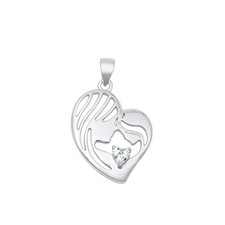 Sterling Silver Heart Clear CZ Pendant Love Charm Gift Mom  Daughter .925 New