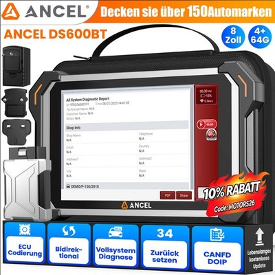 ANCEL DS600BT KFZ Diagnosegerät Auto OBD2 Scanner 35+Dienstleistungen ECU Coding