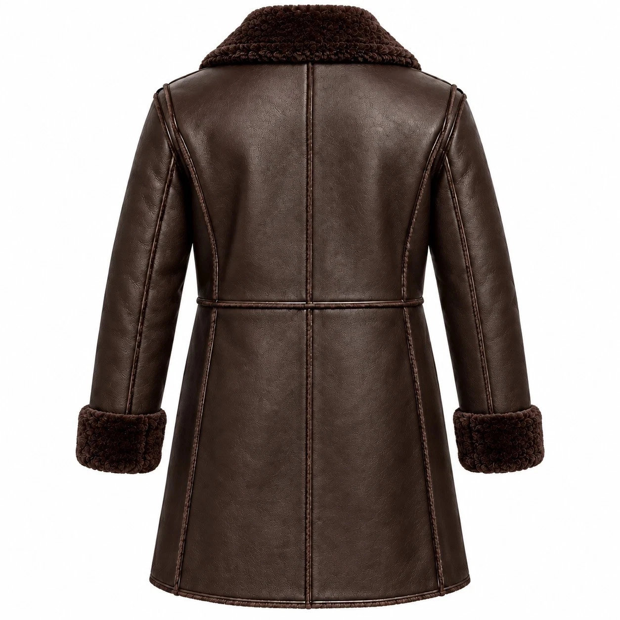 Mens Genuine Leather Shearling Coat Black Brown Fur Lined Winter Jacket - product detail image 5