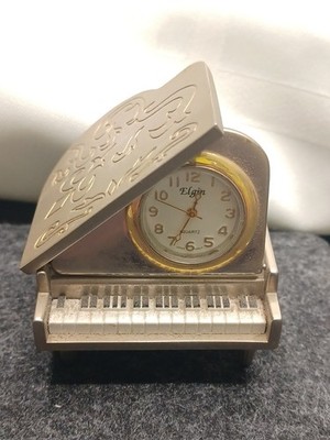 Vintage Elgin Foldable Miniature Grand Piano with Quartz Clock