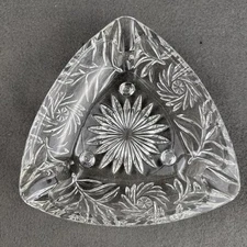 Vintage Hazel Atlas Triangular Sunburst Clear Glass AA Ashtray 6.5"