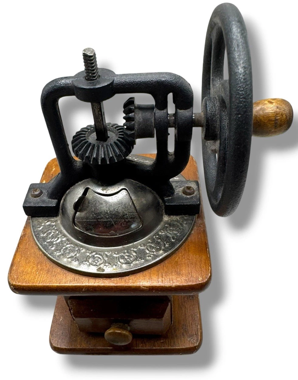 VTG Hand Wheel Crank Coffee/pepper Grinder/mill Wood Cast Iron Rustic *Read