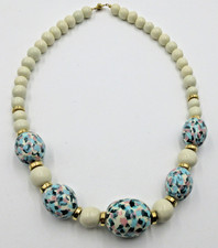 VTG MODERN SIGNED PAT UNUSUAL off white pink blue gold tone GEOMETRIC Necklace