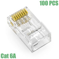100 Pcs CAT6A RJ45 Network Ethernet UTP Feed Through Plug Cable Connector End