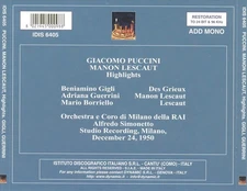 PUCCINI: MANON LESCAUT (HIGHLIGHTS) NEW CD