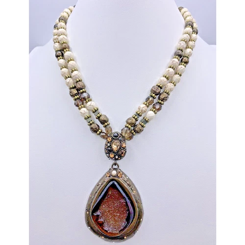 Vintage Chicos Faux Drusy Double Stand White Faceted White Howlite Necklace