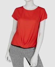 New $88 I.N.C. Women's Red Draped Boat-Neck Short-Sleeve Casual Blouse Size XS