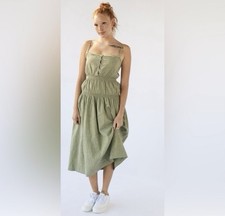 Urban Outfitters Ella Linen Dropped-Waist Midi Dress In Green size xs
