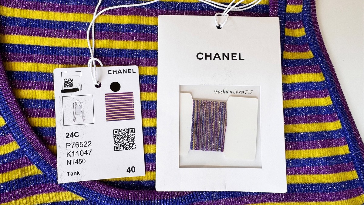 NWT 24C CHANEL BLUE PURPLE YELLOW RIB KNIT CC SLEEVELESS TANK TOP