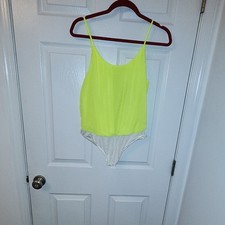 GUESS Women's One Piece Bodysuit Yellow White Size S Regular Solid Pattern