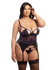 Plus Size Corset Lingerie Plus Size Demi Padded Shelf Merrywidow wOverlay Black