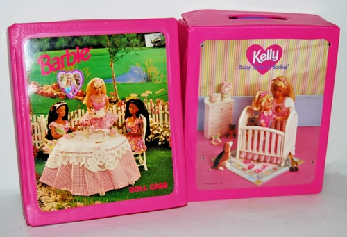 Lot of 2 Vintage 1996 Mattel Barbie & Kelly Barbie Doll Pink Carrying Cases