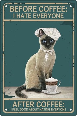 CREATCABIN Blechschild Katze Kaffee Metall 20x30cm Retro Vintage Wandkunst Deko