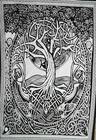 Celtic Tree Wall Hanging White & Black Hippie Bohomian Tapestry Small Poster Art
