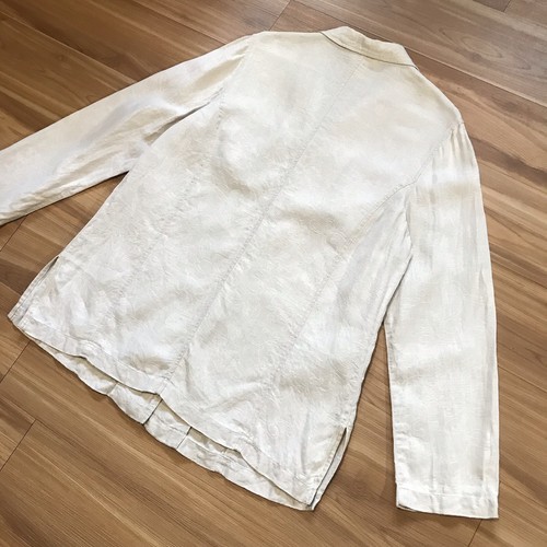 100% Linen Jacket Blazer Womens Large Cream Beige Jacquard Susan Bristol - Picture 18 of 18