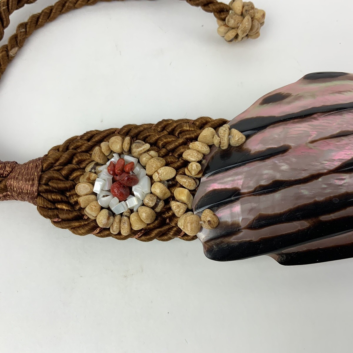 Vintage 80s Mussel Sea Shell Satin Twist Macrame Belt Pooka Pebbles Boho Hippie Vintage LG 80 main image 4