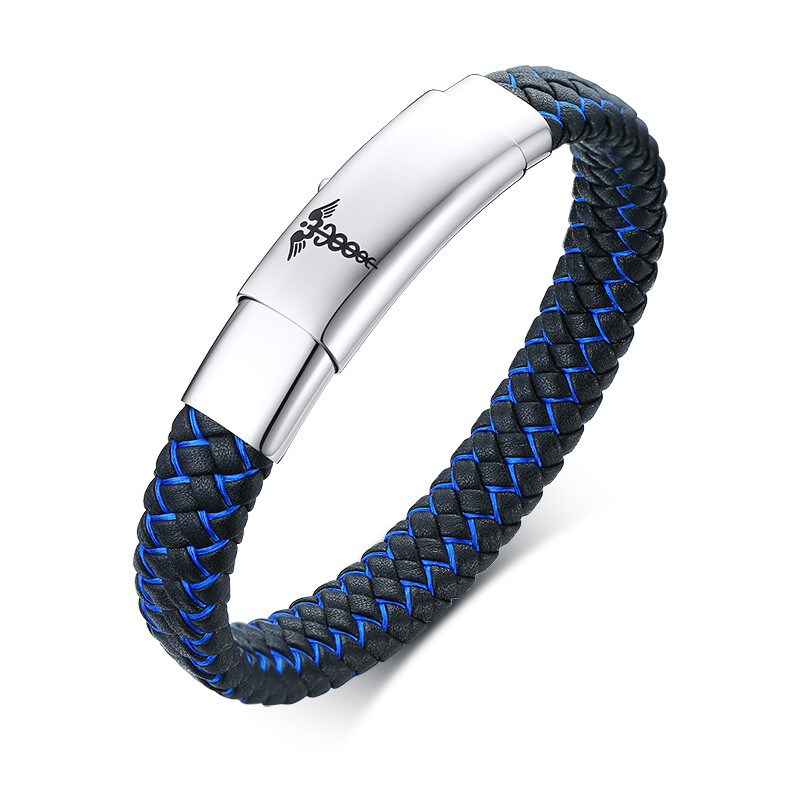 Personalized Engraving Medical Alert ID Braided Leather Men
