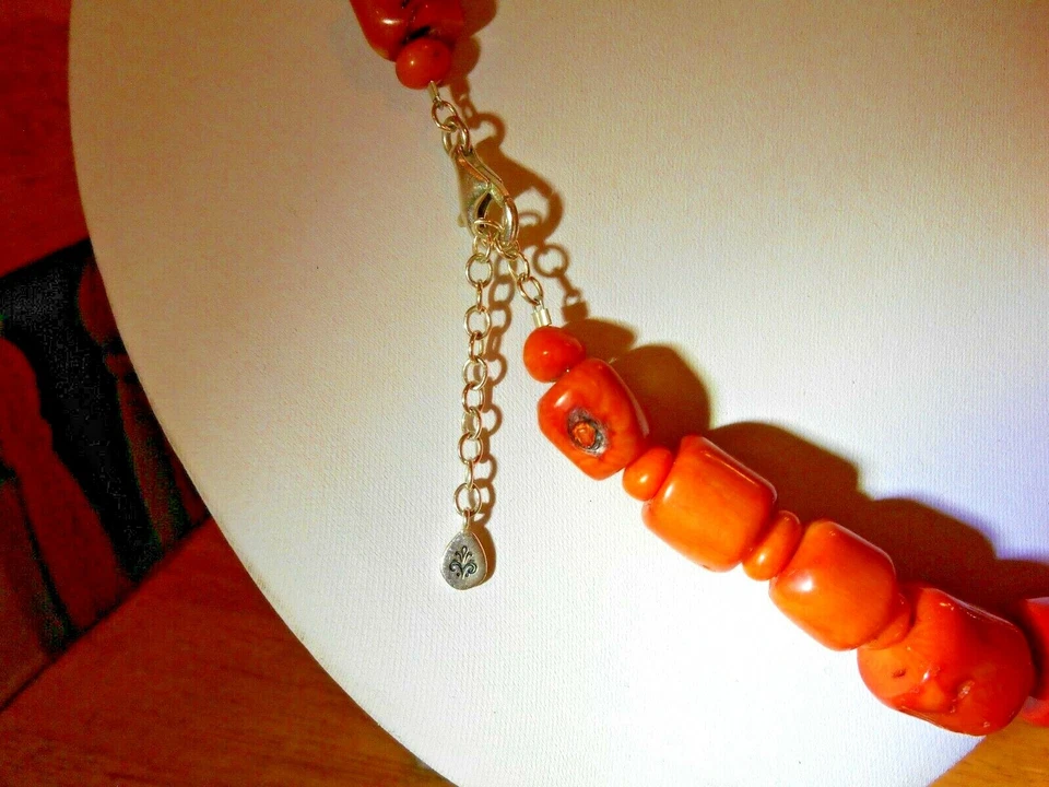 Collar Bali Coral Med Rojo Barse Macizo Raro Plata de Ley 21-23" 9.40z 264g Foto 3 de 4