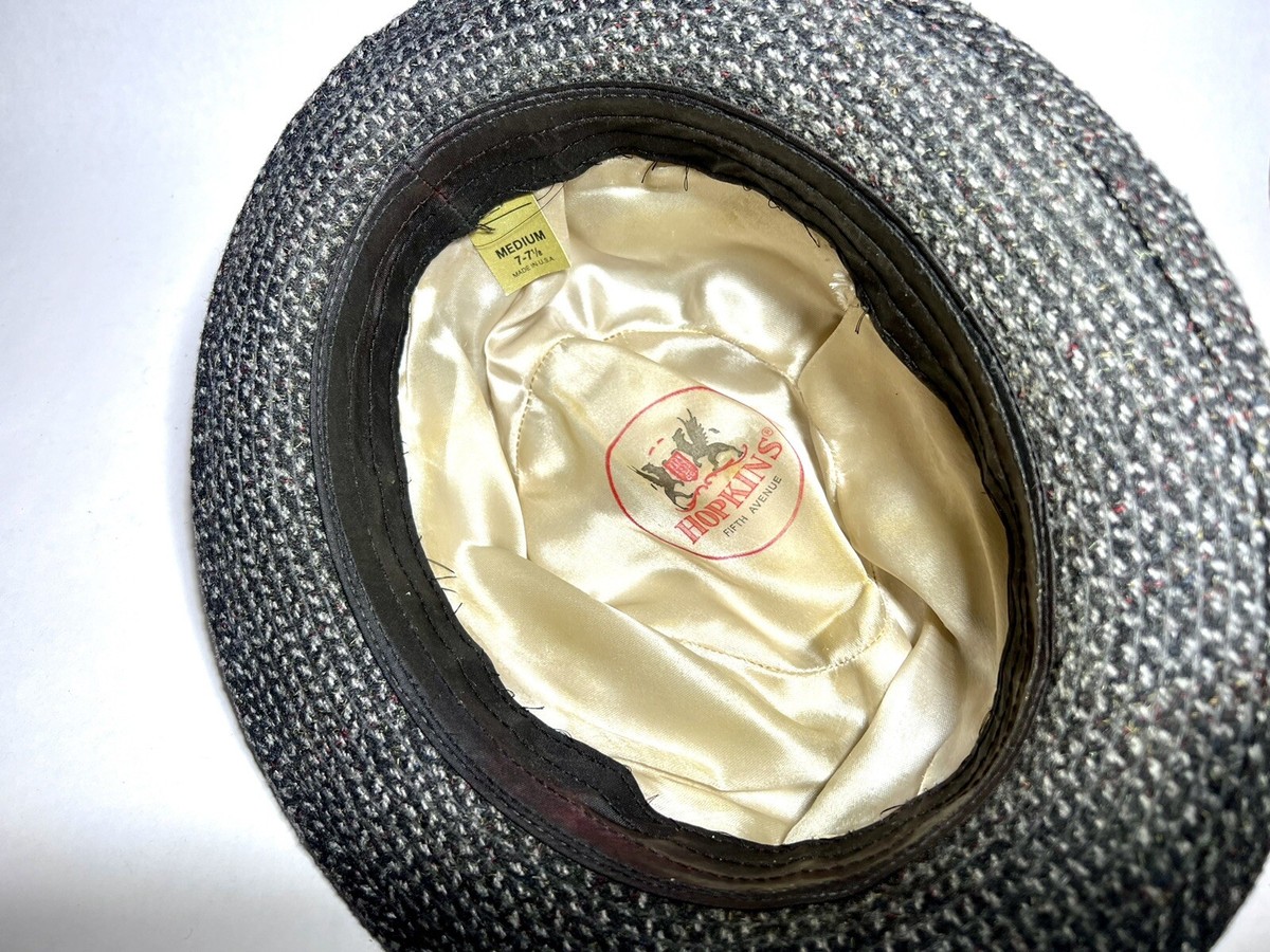 Vintage Hopkins Fifth Ave Grey Tweed Fedora Medium 7 7-1/8 