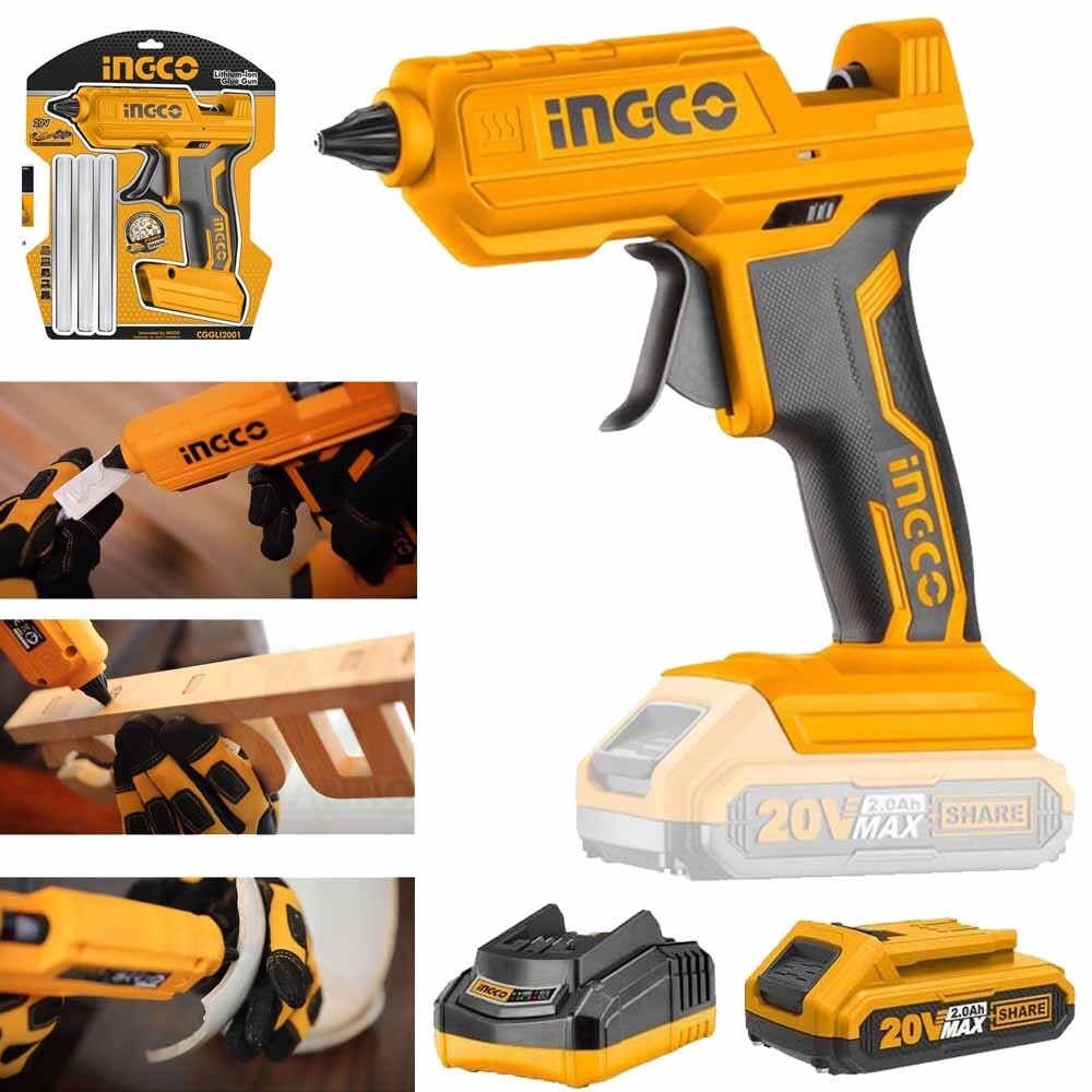 Pistola Incollatrice a Caldo Wireless Ingco 20V - Kit Riparazione Casa