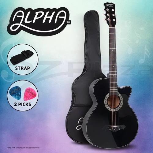 Alpha 38” Inch Full-Size Acoustic Guitar Wooden Folk Classical Cutaway Steel - Picture 12 of 12